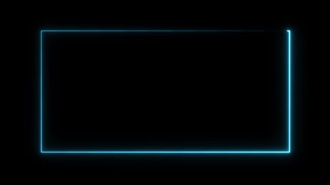 Neon blue glowing rectangular frame border animation on black background, rectangle