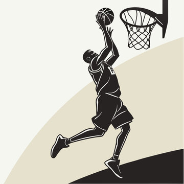 Dynamic graphic illustration of basketball player dunking