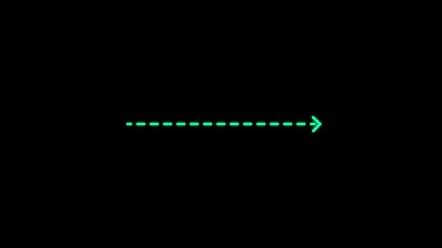 Animated green dashed line arrow pointing right on black background, animation motion