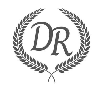 Initial letter D and R, DR monogram logo design with laurel wreath. Luxury calligraphy font.