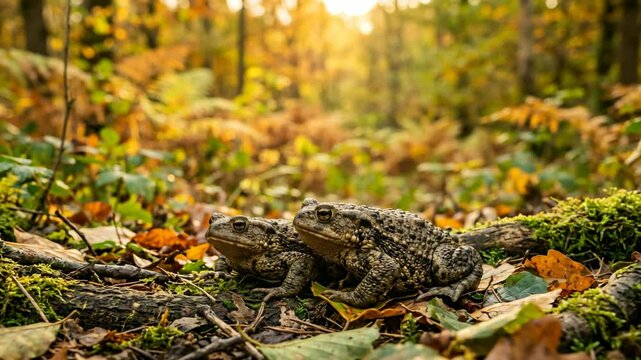 two common toad in lake district uk golden light close up video