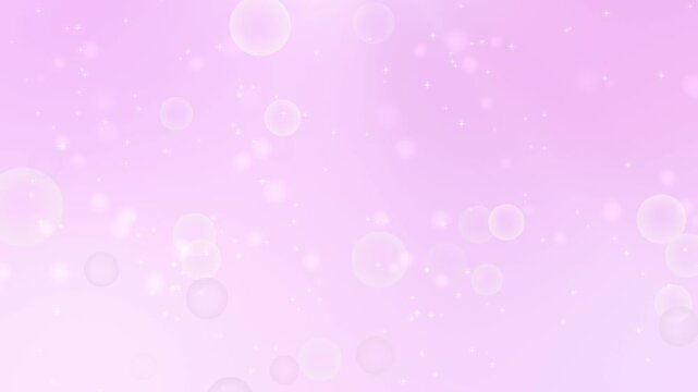 Seamless loop soft light magenta background with floating bubbles and sparkling particles