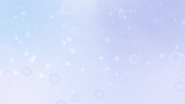 Seamless loop soft light blue background with floating bubbles and sparkling particles