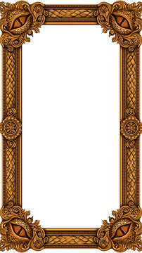 Luxury Fantasy Card Game Template with Intricate Ornate Border and White Background.