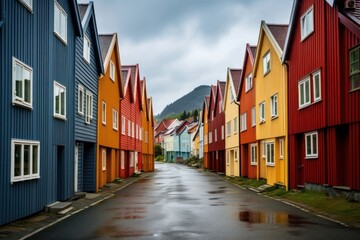 Obraz premium Colorful nordic houses architecture building street.