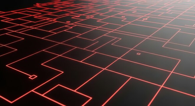Glowing red neon grid lines on a dark black background
