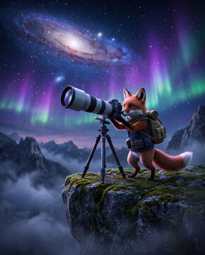 Wildlife animal capturing night sky and aurora