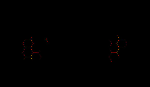 Red hexagon and pentagon shapes connected on black background