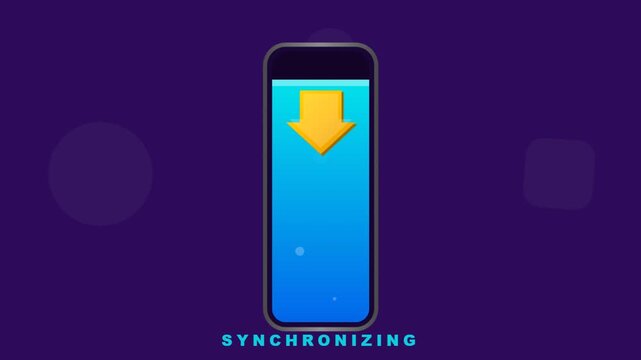 Digital loading bar animation with downward arrow icon and text label