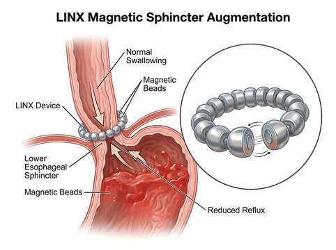 Linx magnetic sphincter augmentation device illustration isolated on white background