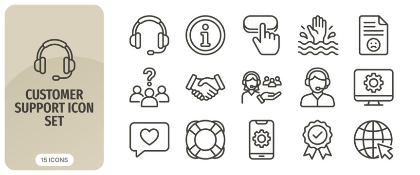 Customer support icon set, thin line style, vector illustration
