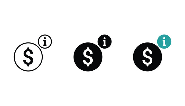 Financial information coin symbol with dollar sign in three professional vector graphic styles for banking and investment website user interface and mobile application development