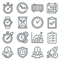 Fototapeta premium Time management and productivity organization icon set.