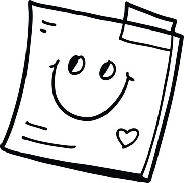 smiley sticky note with love heart icon hand drawn illustration