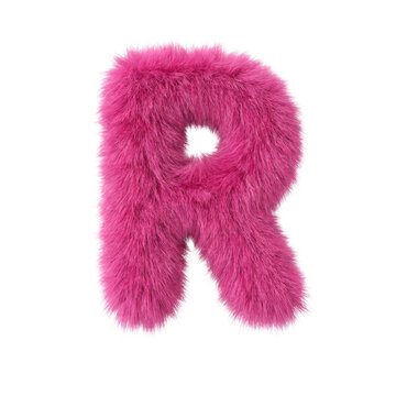 A fluffy pink faux fur uppercase letter R with a realistic soft texture, isolated on a transparent background for playful alphabet, typography, and decorative design projects.