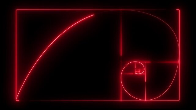 Fibonacci Spiral Golden Ratio Grid Red Laser Line Abstract Tech Background Loop swirl pattern motion Golden ratio transparent video motion graphics..