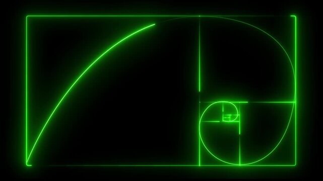 Fibonacci Spiral Golden Ratio Grid Red Laser Line Abstract Tech Background Loop swirl pattern motion Golden ratio transparent video motion graphics..