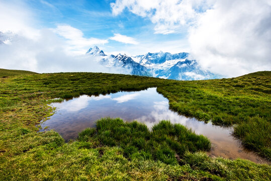 Fantastic scenery from aon Grindelwald valley in Swiss Alps near Eiger, Switzerland