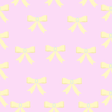 Cute minimal yellow bows seamless wallpaper. Vector illustration for textile and print