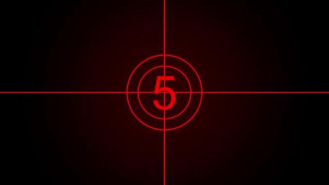 Vintage film strip countdown number 10 on dark red background featuring retro cinema introduction frame style design classic movie opener screen timer template graphic vector illustration asset for mu