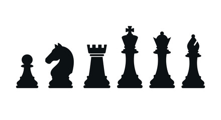 Chess Pieces Silhouette Collection Black Shapes On White Background © rita