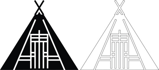 Tipi tent symbol icon silhouette and outline with structure silhouette illustration traditional minimalist isolated dwelling © msmdesign