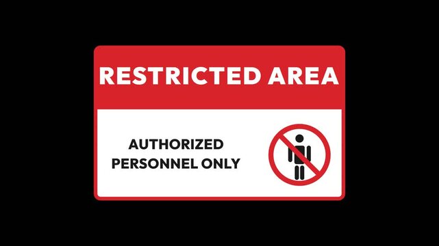 Restricted area authorized personnel only sign on dark background. 4K Video
