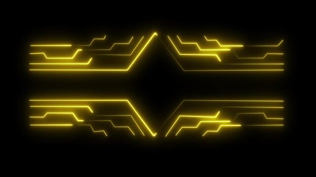 Animated yellow neon circuitry hud overlay, futuristic digital data interface abstract animation background
