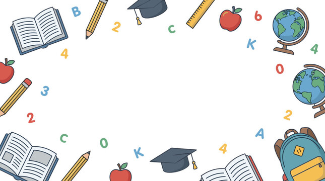 Colorful school supplies and educational elements border design