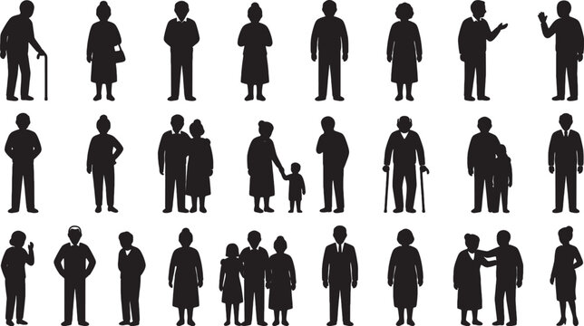 Set of diverse people silhouettes representing different ages and life stages