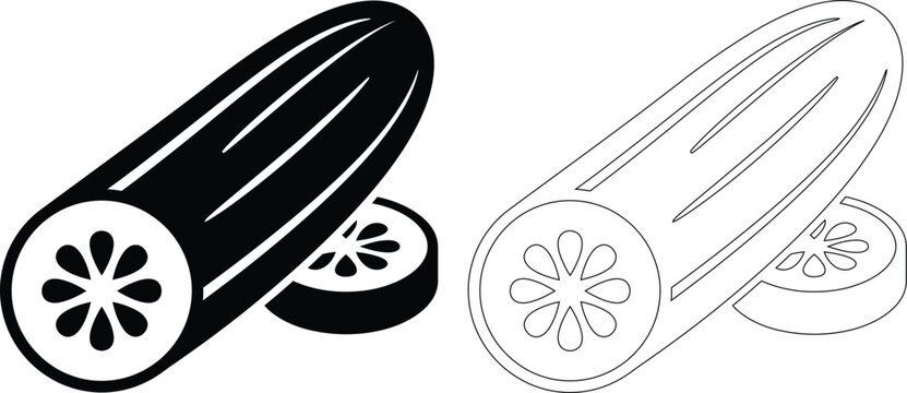 Fresh cucumber vegetable slice icon with cucumber vegetable ingredient nutrition minimalist illustration foodstuff