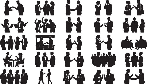 Black business people silhouettes collection talking and working in the office