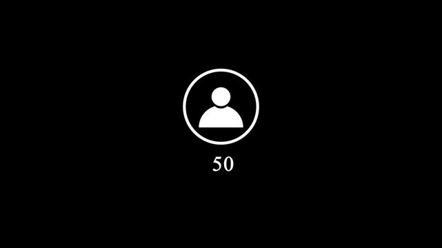 Animated User Counter Increasing from 0 to 100 with Profile Icon on black Background, Social Media Followers Growth, Online Audience Count, Subscriber Statistics, Digital User Analytic.