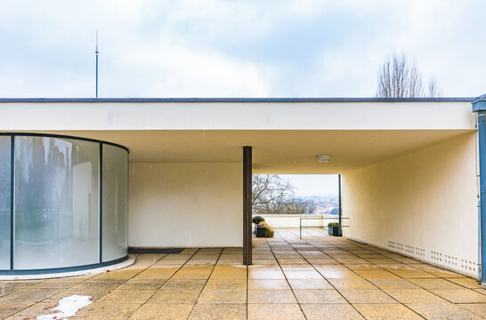 Entrance terrace view of the UNESCO World Heritage Site Villa Tugendhat, designed by architect Ludwig Mies van der Rohe.