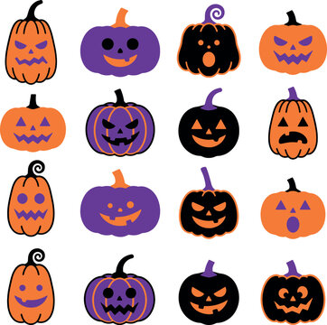 Halloween Pumpkin Set with Purple Black and Orange Jack O Lanterns