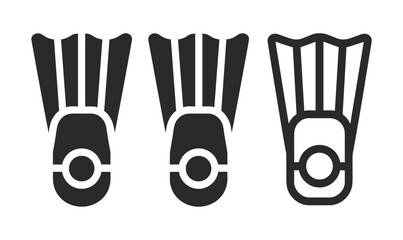 Diving Fins: Three stylized representations of diving fins, showcasing different designs and details of swim fins for water sports enthusiasts. © Itz Buddha 