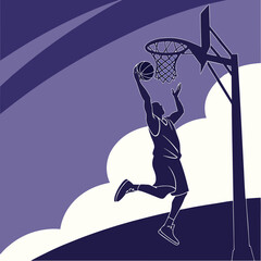 Basketball player slam dunking into net silhouette graphic © Arif