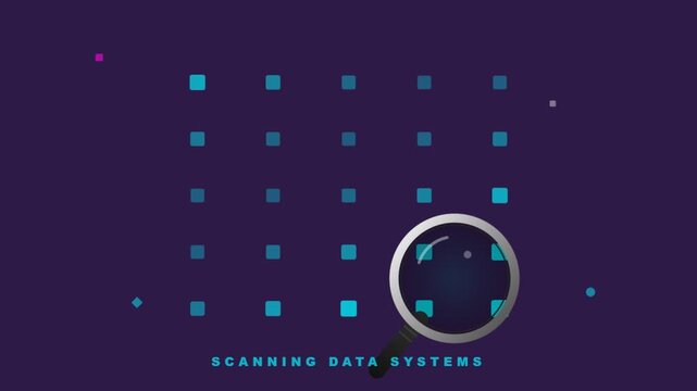 Magnifying Glass Scanning Digital Data Grid System Animation