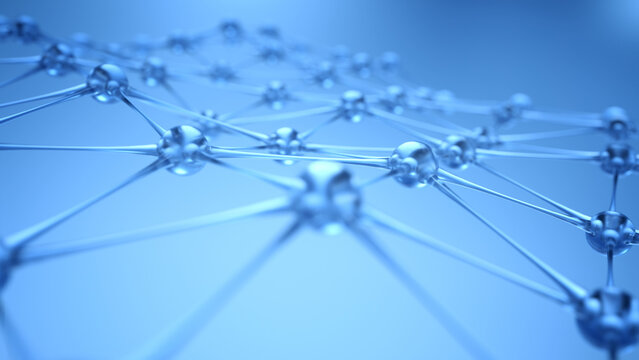 A network of interconnected spheres and rods arranged in a grid pattern, appearing static with no visible action.