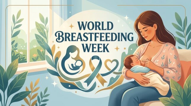 Mother breastfeeding baby during World Breastfeeding Week
