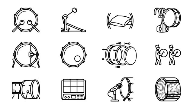 Drum Components and Percussion Accessories Line Icons