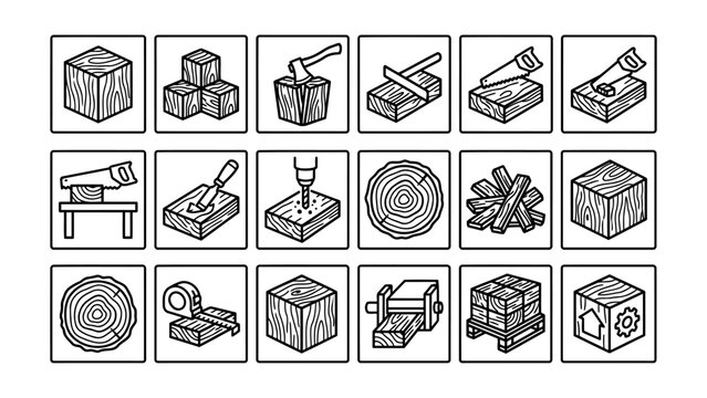 Wood Material and Lumber Isometric Icons