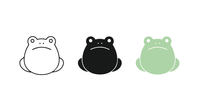 Sad Frog Illustrations: Three stylized frog icons, one outlined, one black silhouette, and one pastel green, convey a sense of melancholy.