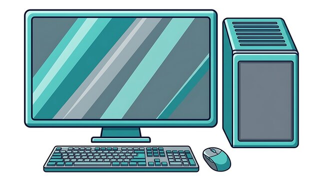 Teal computer set with monitor, keyboard, and mouse