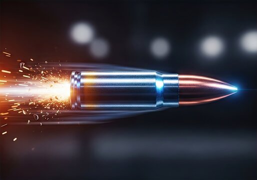Bullet firing with sparks on dark background.