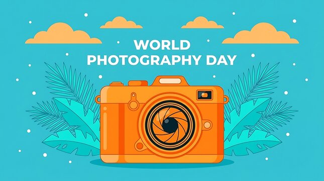 Orange camera illustration for world photography day
