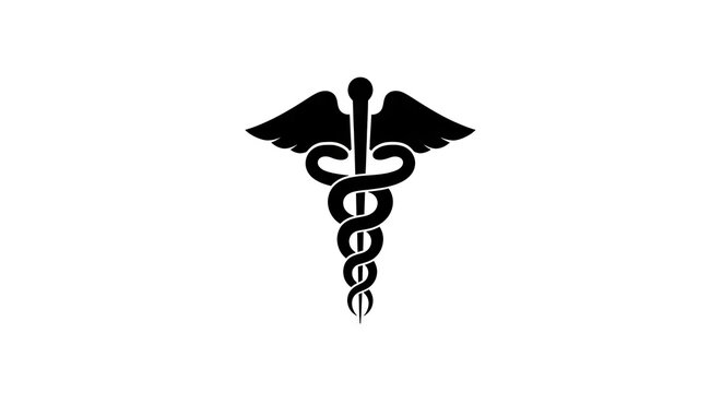 Caduceus medical icon on horizontal white background.