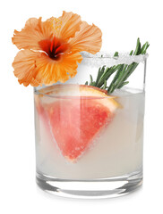 Cocktail in glass decorated with hibiscus flower isolated on white © New Africa