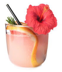 Cocktail in glass decorated with hibiscus flower isolated on white © New Africa
