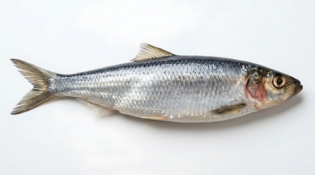 Fresh silver herring fish on plain white background